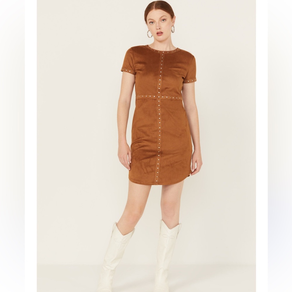 Brown Suede feel Studded Dress by Panhandle size large